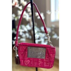 Coach Poppy Wristlet Pink Monogram Logo Small Zip Pouch